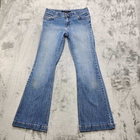 Vintage 90s Calvin Klein Jeans Womens 8 Blue Mid Rise Retro Flare Leg Stretch - Picture 1 of 16